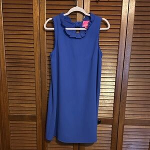Lilly Pulitzer Royal Blue Sleeveless Dress w/ Ruffled Neckline & Bow Back Size M